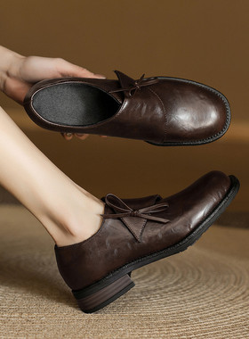 ladyblack3340大码41-43一脚蹬懒人复古乐福鞋女深口粗中跟单鞋子