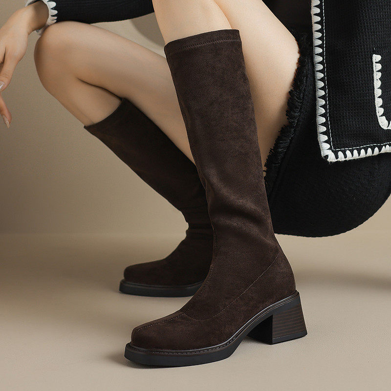 ladyblack3340大码子41-43高粗跟防水台弹力绒面不过膝瘦瘦长靴女,女鞋,弹力靴/袜靴,淘宝优惠券,粉丝福利购,淘宝优惠卷