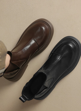 ladyblack3340大码41-43厚底中跟显瘦套筒切尔西短靴子秋冬单靴女