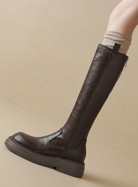 ladyblack厚底中跟显瘦高筒骑士靴女秋冬后拉链32大小码长靴41-43