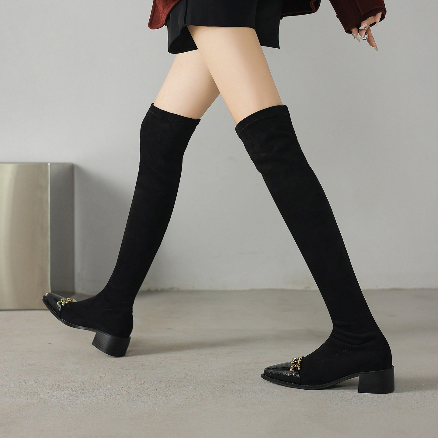 粗跟瘦瘦靴弹力骑士靴大码41-43