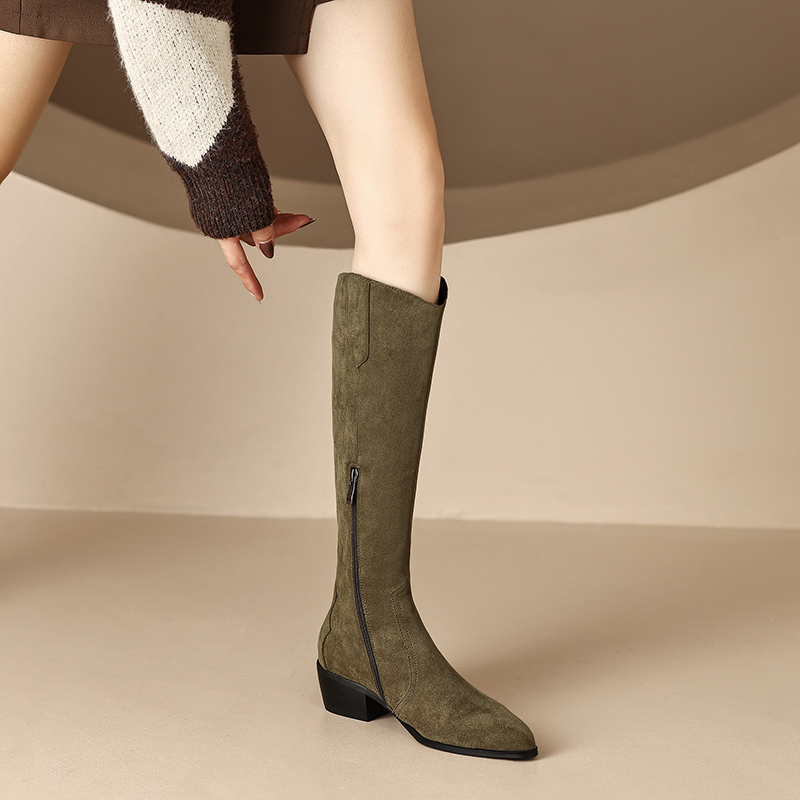 中跟V口高筒骑士靴秋冬长靴女