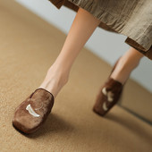 凉拖41 ladyblack粗跟方头一脚蹬懒人包头半托鞋 女中跟刺绣大码