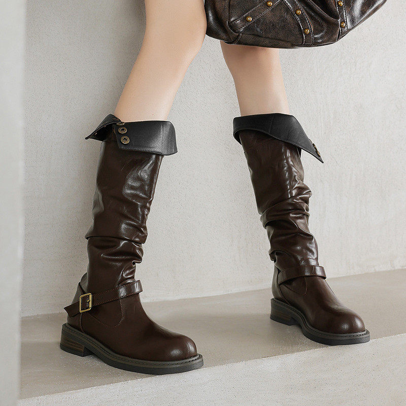 ladyblack3340大码子41-43粗中跟帅气机车骑士靴女秋冬堆堆长子潮,女鞋,骑士靴,淘宝优惠券,粉丝福利购,淘宝优惠卷