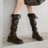 ladyblack3340大码 子41 43粗中跟帅气机车骑士靴女秋冬堆堆长子潮