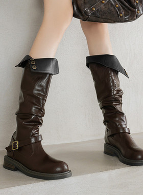 ladyblack3340大码子41-43粗中跟帅气机车骑士靴女秋冬堆堆长子潮