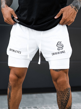 夏季美式篮球短裤男双层带内衬速干弹力训练五分裤健身运动游泳裤