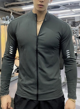美式健身衣服男运动长袖骑行服外套速干修身弹力跑步训练拉链开衫