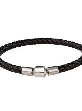 可穿珠真皮手绳周家新银扣不褪色