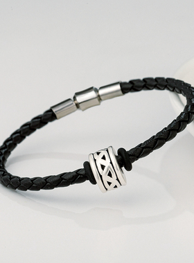 男999银转运珠真皮手链高端手绳