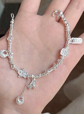 纯银财神胖福盘缠手錬女