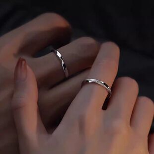 莫比乌斯环S999纯银对戒轻奢小众情侣款一对素圈戒指异地生日礼物