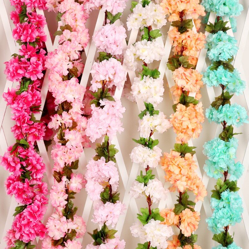 仿真樱花藤条桃花枝假花绢花客厅空调装饰花藤条婚庆干花藤蔓