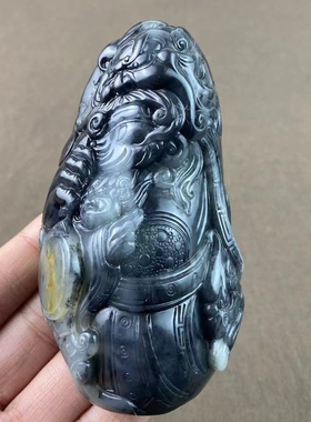 新疆和田玉籽料青花钟馗手把件