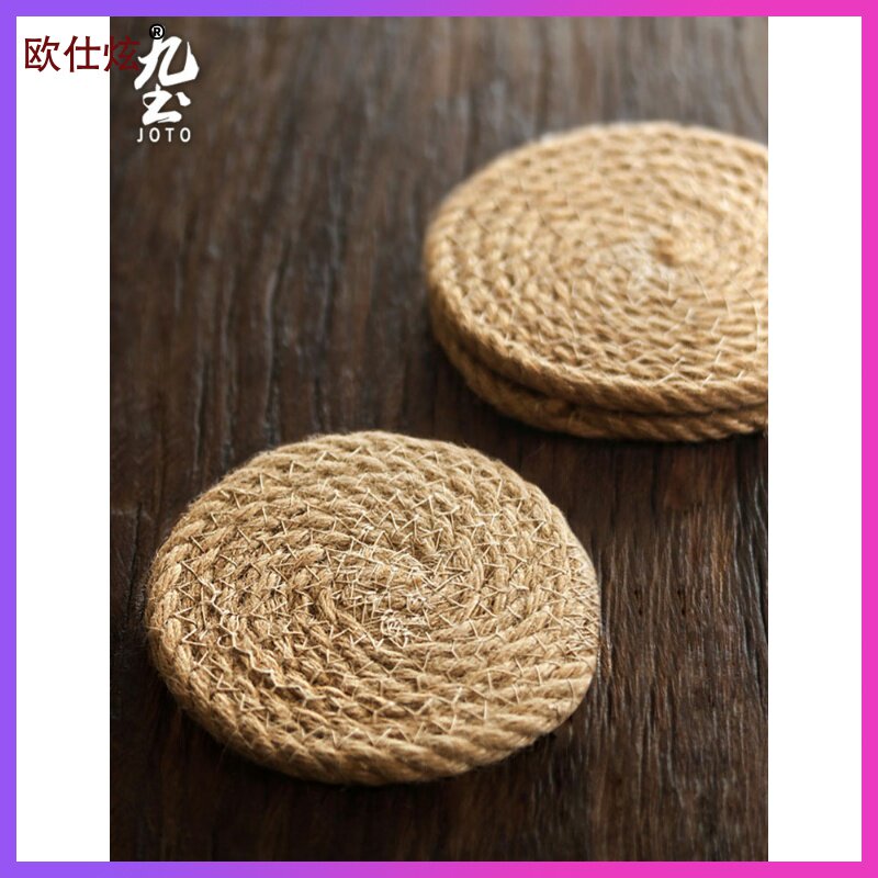 日式手工麻绳杯垫简约亚麻编织餐桌隔热垫壶垫圆形加厚大号杯垫子