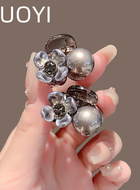 2025新款银灰色珍珠花朵小抓夹女前额侧边碎发刘海夹发饰头饰