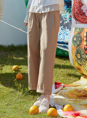 一城画一秋季简约宽松百搭萝卜裤收褶腰设计长裤女14112A047