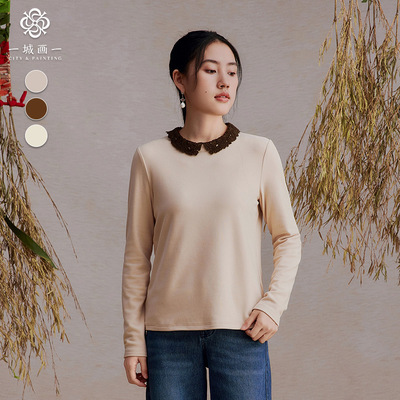 一城画一冬季简约花边领设计通勤百搭文艺中款衫14551O121