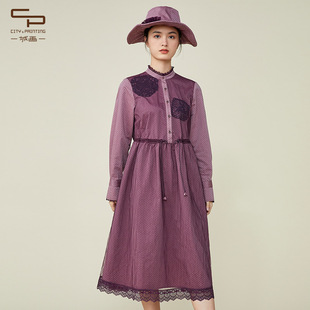 连衣裙波点蕾丝网纱层拼接长裙 长款 一城画一春季 文艺范长袖