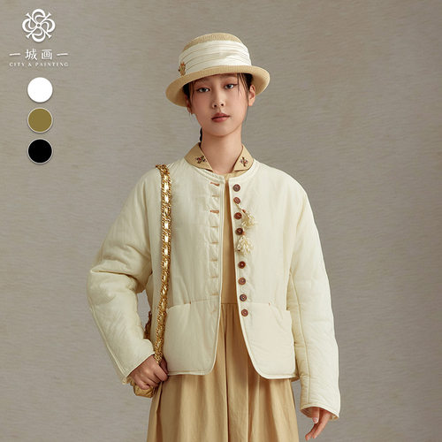 一城画一新款简约气质百搭设计感小众通勤时尚短款棉衣女