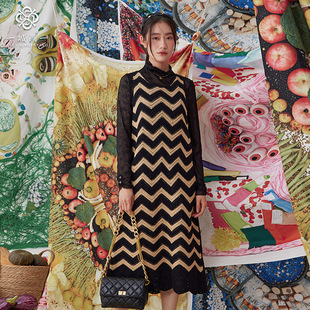 撞色波纹编织叠穿外穿百搭休闲背心连衣裙14133A098 一城画一秋季