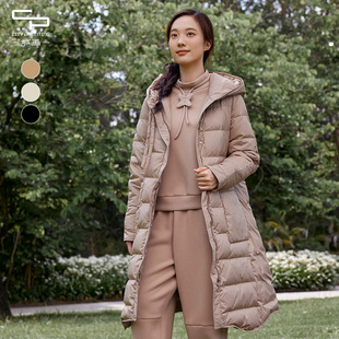 一城画一冬季新款宽松显瘦保暖长袖连帽鹅绒长款羽绒服女外套