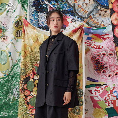 秋季休闲百搭绣花工艺时尚文艺气质长袖中款西装14131D093