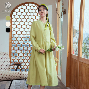 一城画一秋季简约大气百搭小A摆设计纯色长款连衣裙14153A165