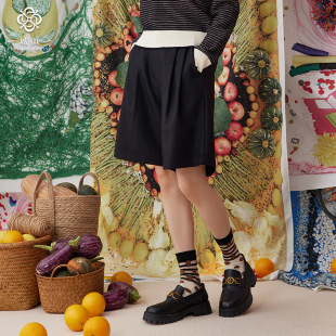 短裤 女14132A121 新高腰显瘦宽松简约百搭纯色直筒款 一城画一秋季