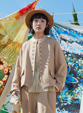 一城画一秋季复古简约通勤时尚圆领气质长袖短款外套女14111B024