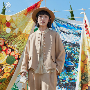 一城画一秋季复古简约通勤时尚圆领气质长袖短款外套女14111B024