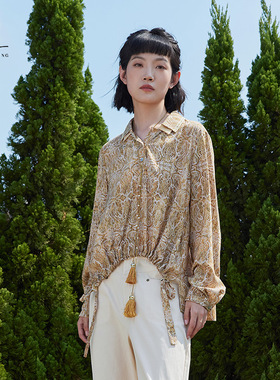 秋季宽松百搭通勤文艺女上衣抽绳设计短款时尚衫14151O185