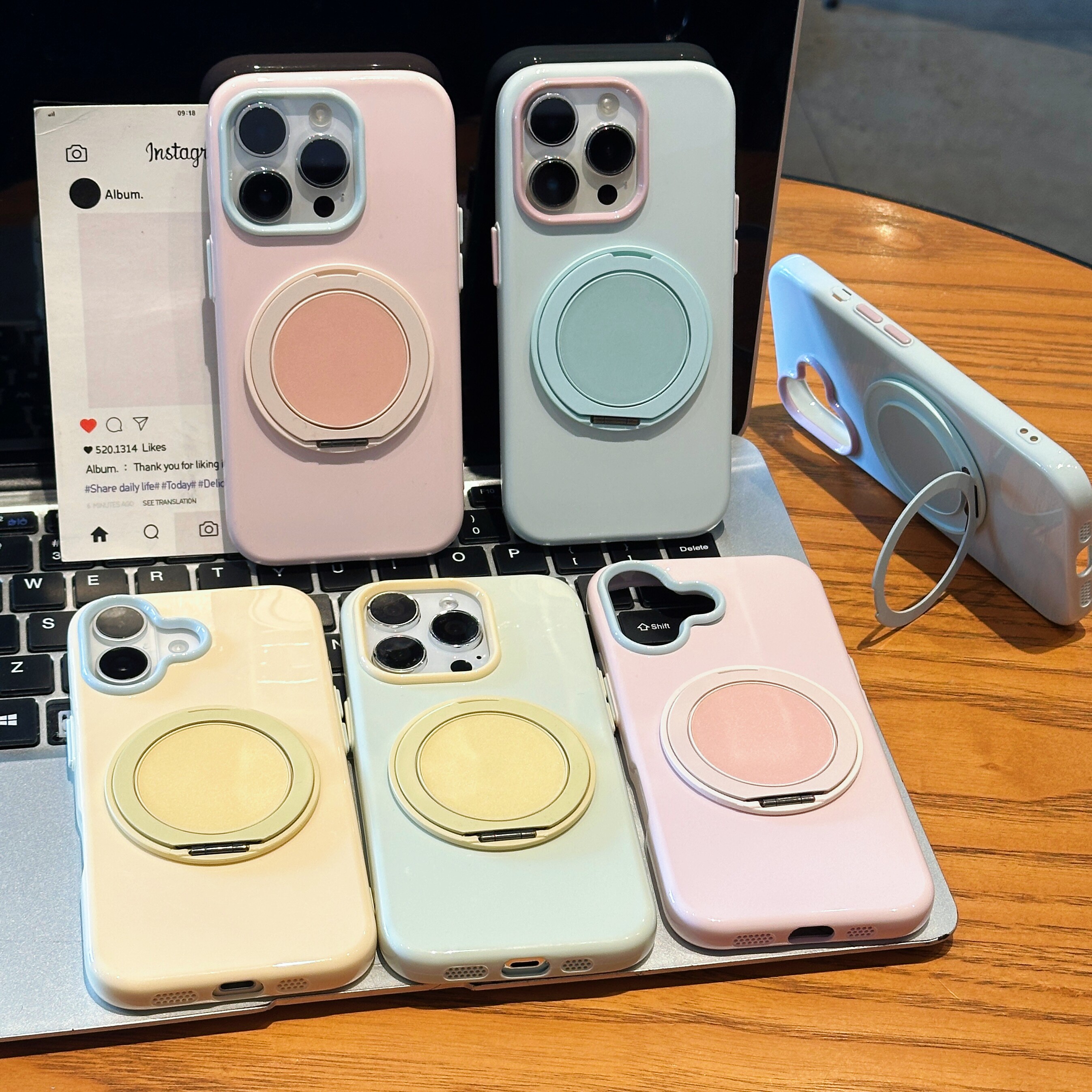 圆盘旋转支架马卡龙果冻壳适用苹果17/16promax肤感磨砂手机壳iPhone15plus简约14/13pro全包防摔12Pro保护套