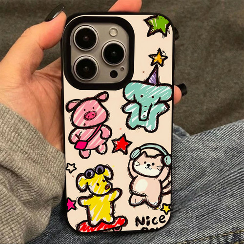 彩绘涂画动物适用iPhone16pro苹果17promax果冻手机壳16/15/14plus小众13/12/11华为P70vivo小米15oppoAIR套