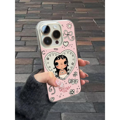 镂空爱心小女孩适用苹果16promax高透透明手机壳iPhone15/14/13/12/11可爱xs/xr华为P70vivo小米15oppo保护套