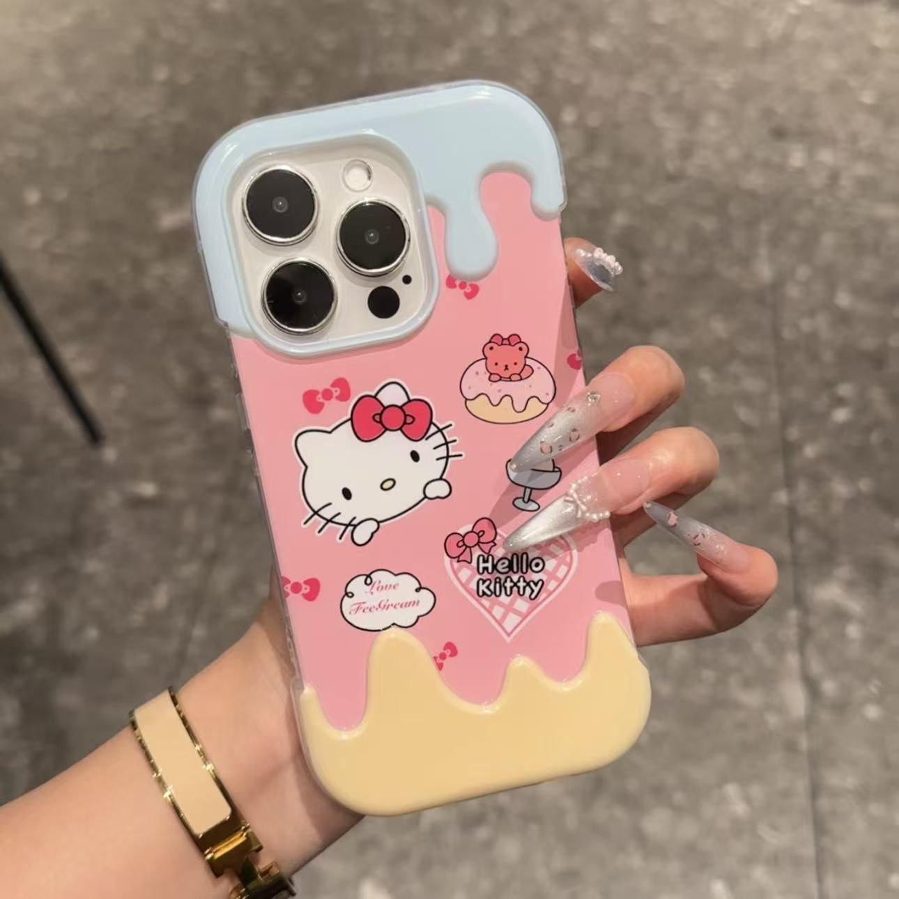 甜甜圈KT猫适用苹果16promax雪糕手机壳iPhone15pro新款15/14plus全包防摔13pro高级12pro男女11情侣套xs软xr