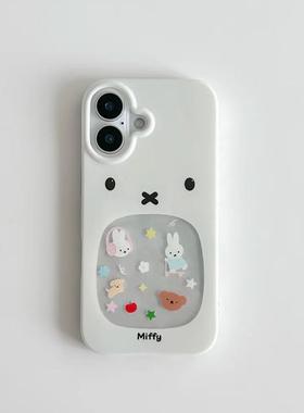 镂空米菲兔标签适用苹果17/16promax高透透明手机壳iPhone15/14/13/12/11可爱卡通xr华为P70vivo小米15oppo套