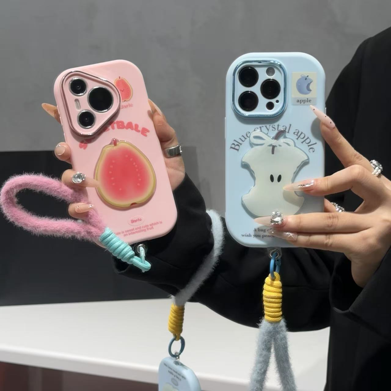 立体水果支架挂绳适用苹果17/16promax精孔手机壳iPhone14/13/12/11全包防摔vivo华为p70小米15oppoAIR情侣套