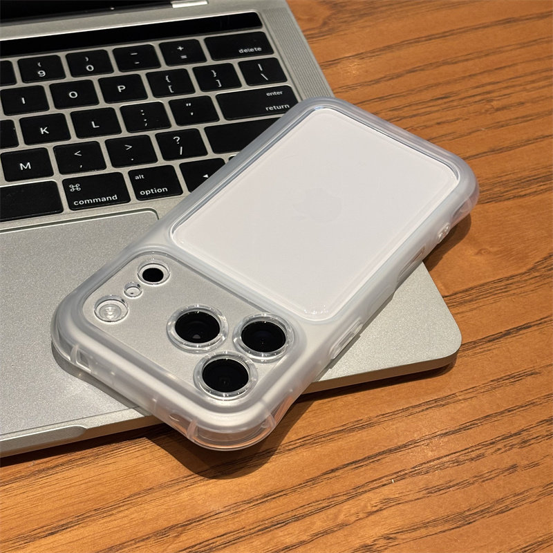 简洁白色适用苹果18promax气囊大视窗手机壳iPhone17/16/15/14pro简约个性14/13/12全包防摔13pro卡通新款air