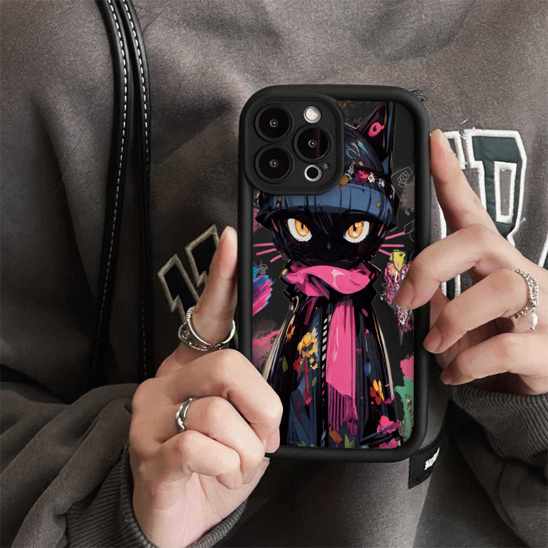 艺术涂鸦冷酷黑猫适用iphone15promax趣味15plus女14promax网红14plus