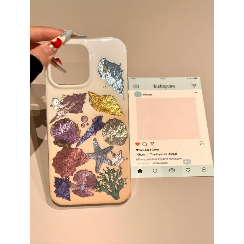 镂空海螺贝壳适用苹果17promax冰川手机壳iPhone16/15多巴胺14/13pro卡通新款12/11华为P70vivo小米15oppo套
