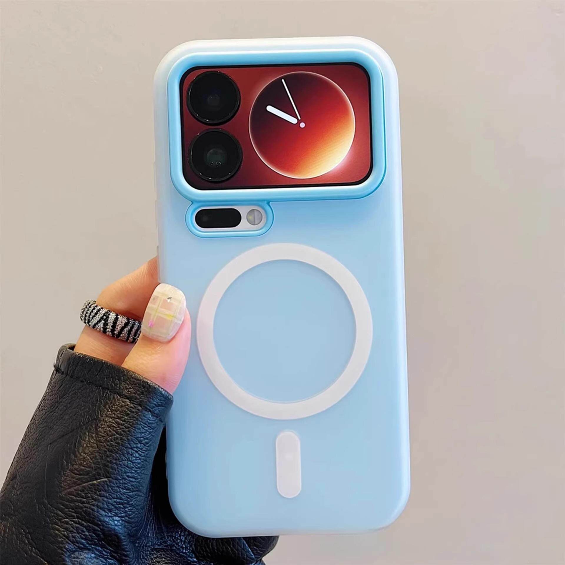蓝色肤感果冻磁吸适用苹果17promax二合一手机壳iPhone16pro简约纯色15plus全包14/13promax磨砂软套12防摔11