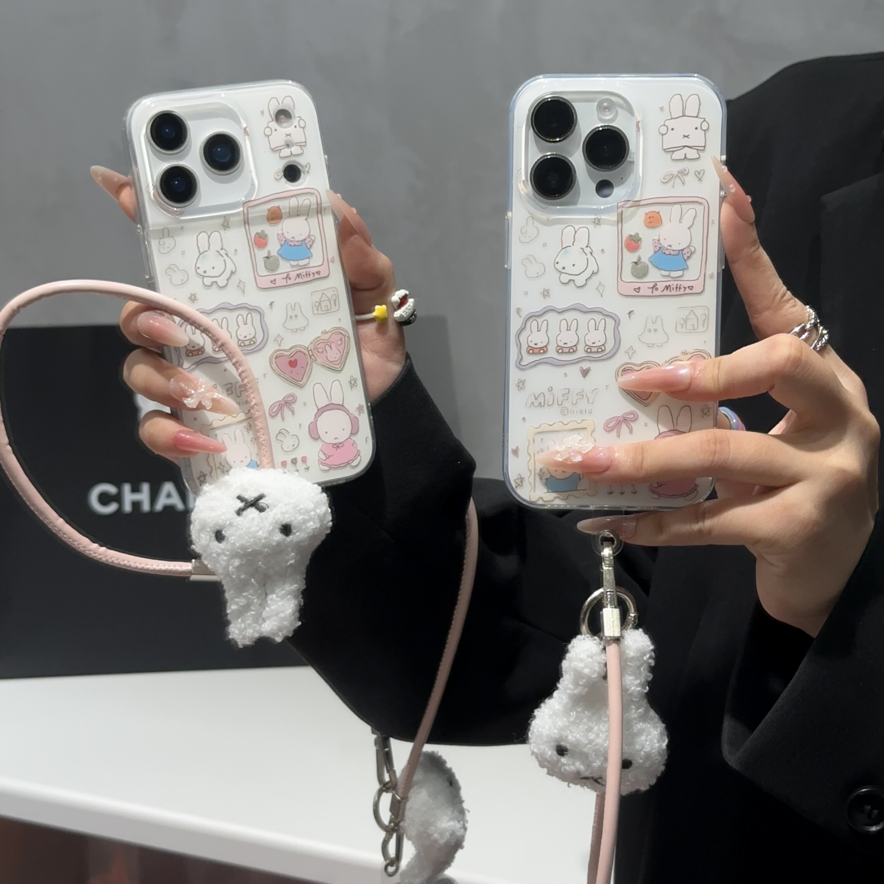 相框米菲兔挂绳适用苹果17promax大孔手机壳iPhone17pro双层16/15/14/13pro全包vivo华为P70小米15oppo女款套