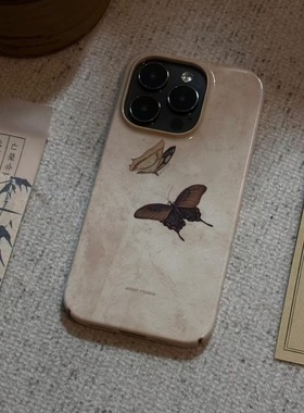 新中式暮蝶适用苹果17promax手机壳iPhoneAIR新款111/12/13/14/15/16pro菲林硬壳14/13/12/11大孔防摔保护套