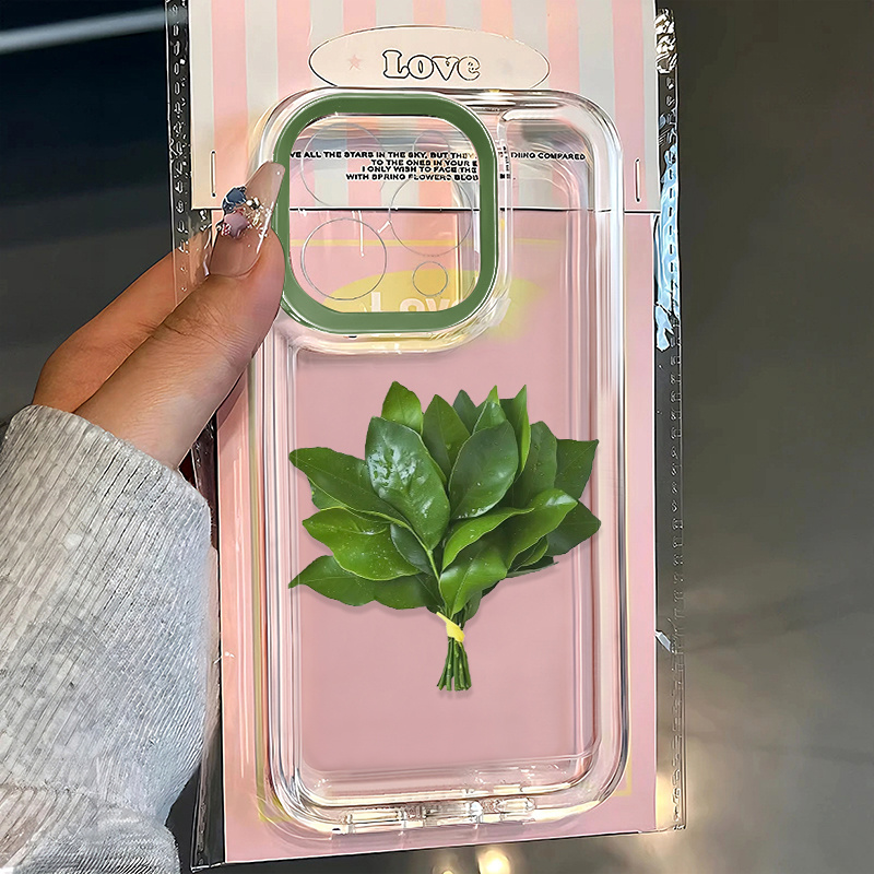 绿框柚子叶适用苹果17promax太空手机壳iPhone16/15/14/13/12全包透明AIR华为P70vivo小米15oppo11防摔软壳潮