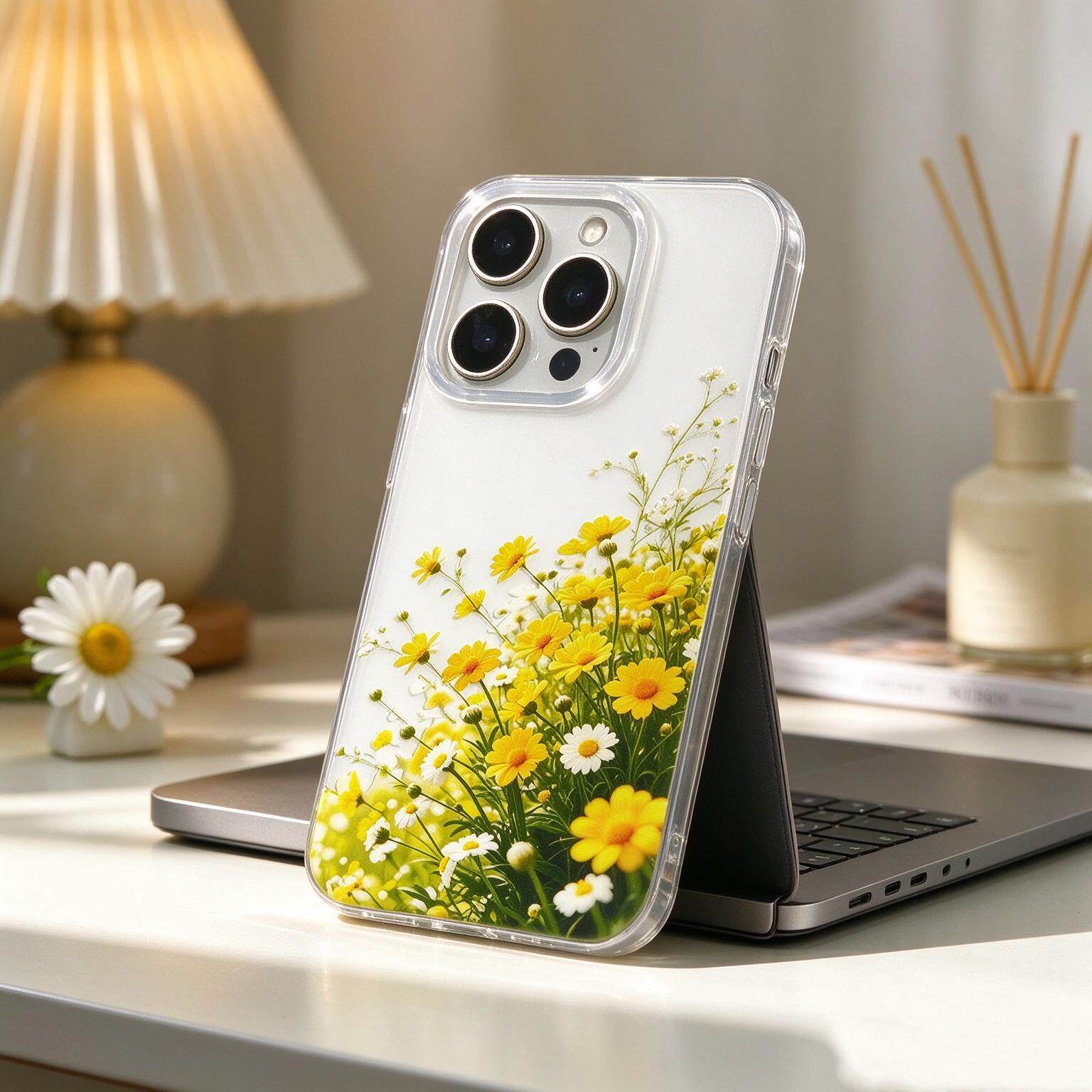 黄色小雏菊适用苹果18/17promax高透手机壳iPhone16/15/14/13pro/华为P80/vivoS60/oppoReno15/小米17Pro软套