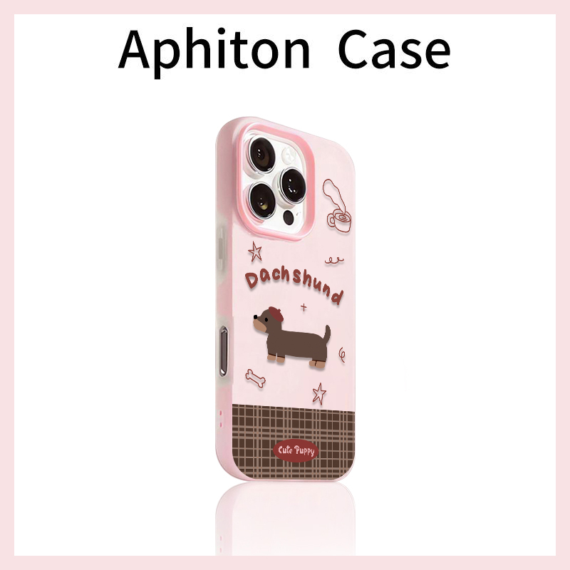 棕格腊肠狗适用苹果17promax果冻二合一手机壳16plus磨砂肤感iPhone17pro复古风16/15/14/13/12/11卡通新款潮