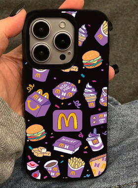 紫色M记汉堡适用苹果17/16promax果冻手机壳13/14/15/16/17pro全包软套vivo华为P70小米17oppo磨砂防摔保护壳