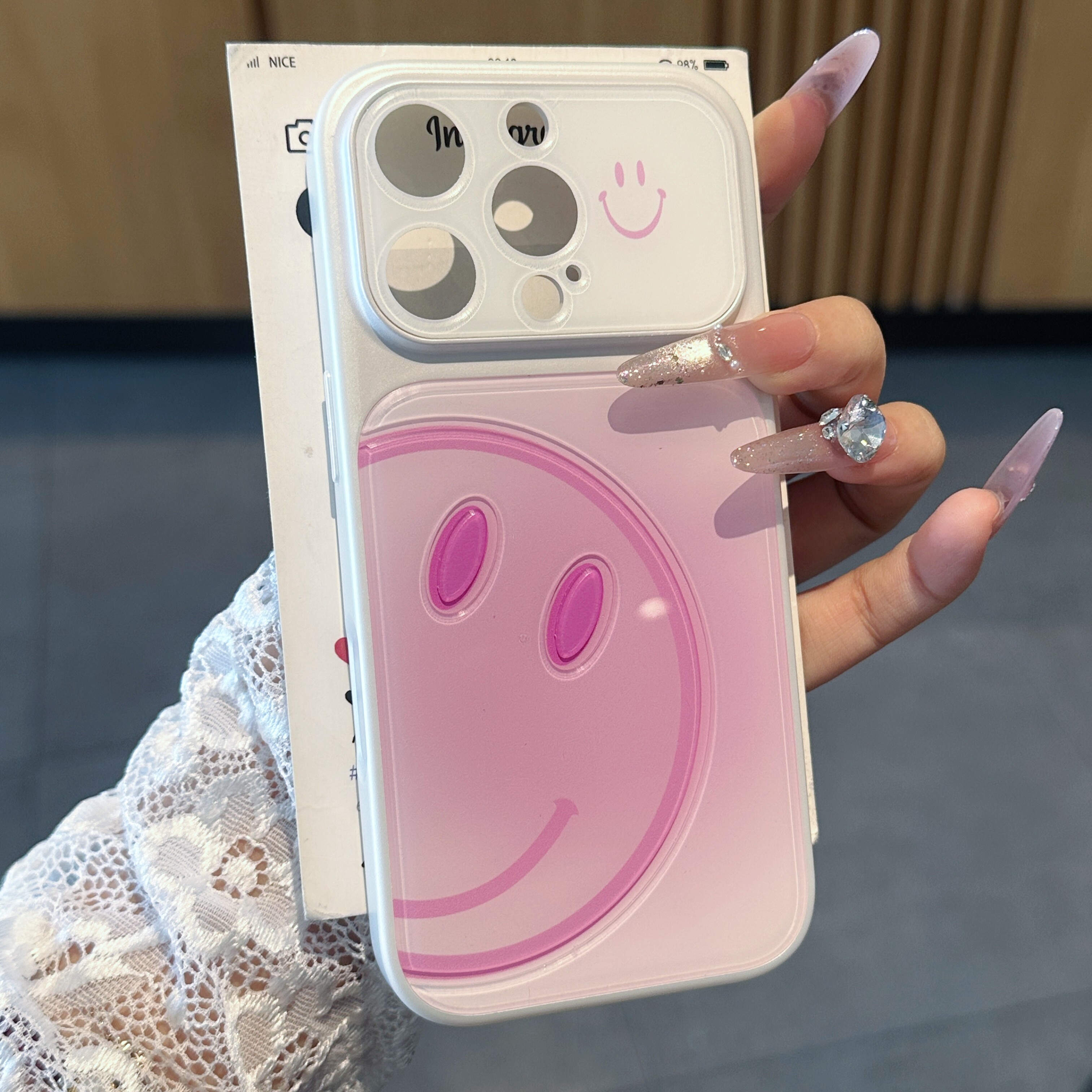 浅紫色仿原渐变立体笑脸适用苹果17/16promax手机壳iPhone15plus全包镜头膜14/13Pro简约个性13Promax保护套