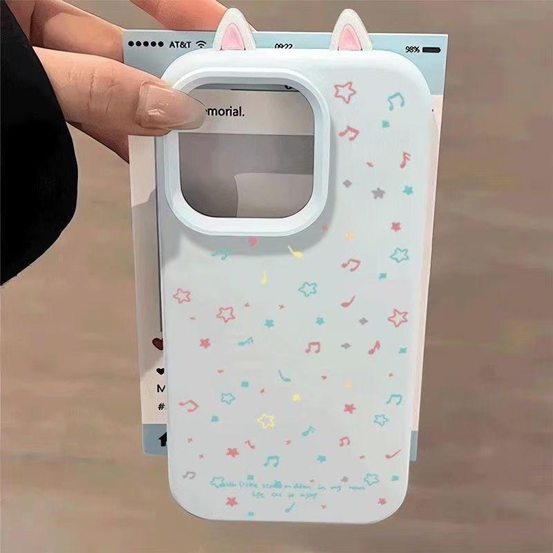 立体耳朵星星音符适用苹果17promax糯米手机壳iPhone16/15/14pro肤感磨砂16/15/14plus硅胶13pro软壳12防摔11